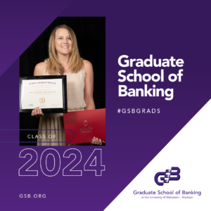 Sara Bachmeier with diploma from Graduate school of banking